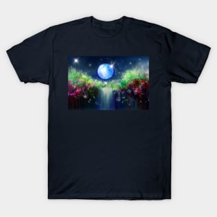 Cosmic Night Landscape - Abstract Art T-Shirt